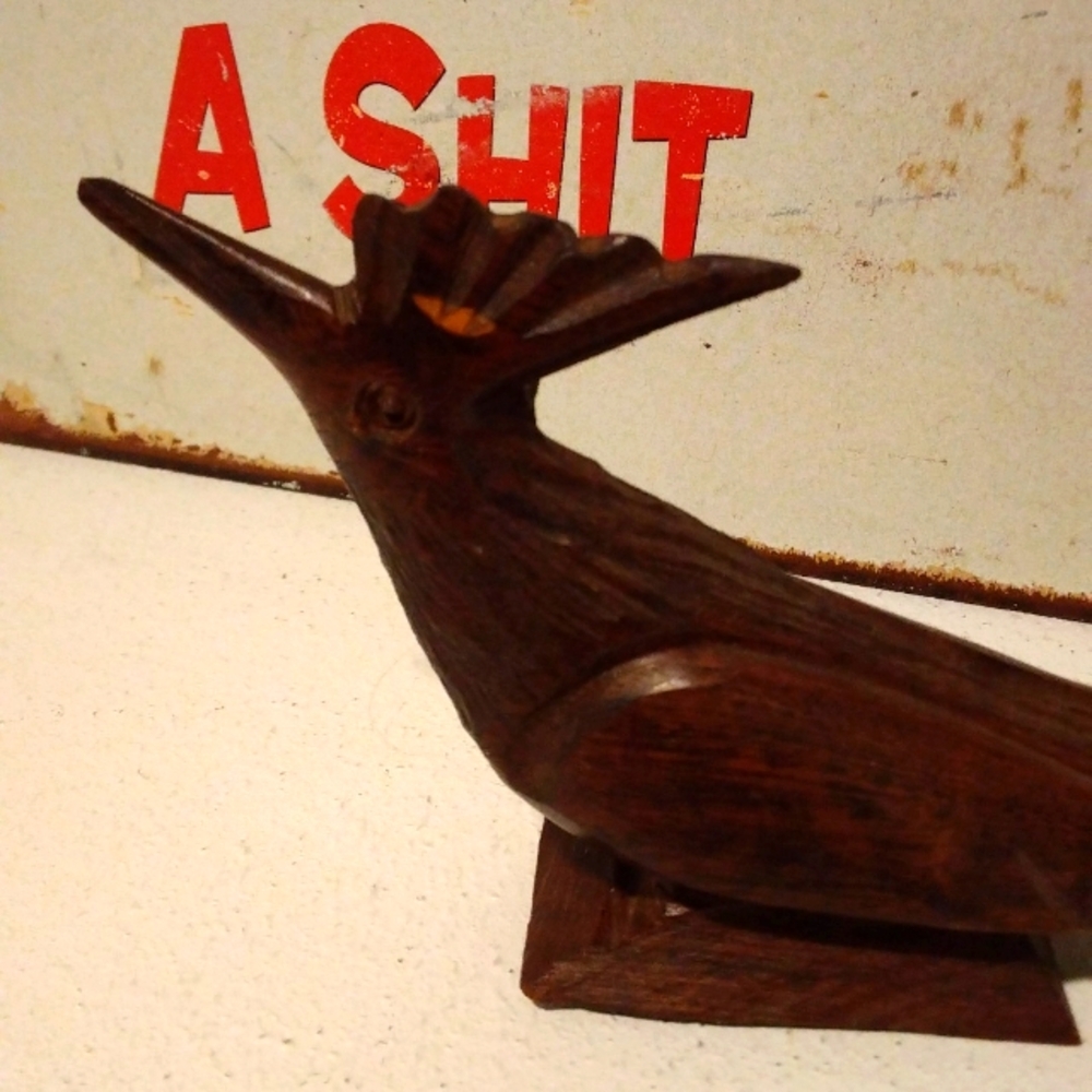 Mid Century Modern Vintage Hand Carved Folk Art Bird Roadrunner